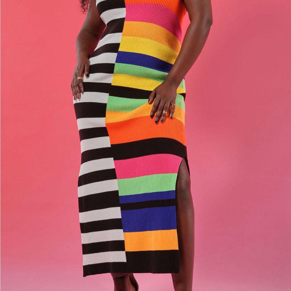 Mixed Stripe Ribbed Dress by Eloquii. Size 18/20 but has a ton of stretch.